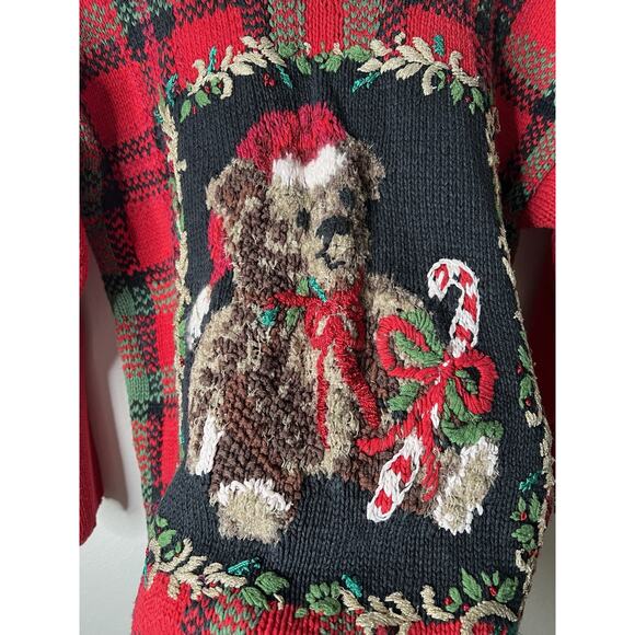 Vintage Tiara International Christmas Teddy Bear Knit Sweater Size Large - Picture 2 of 5